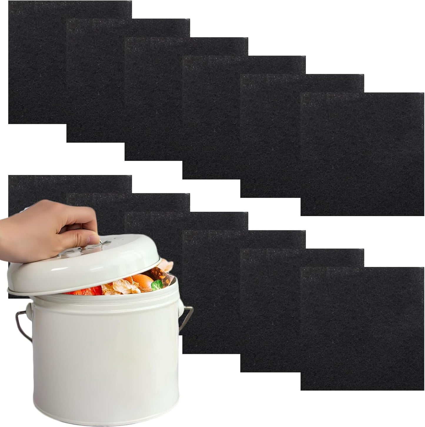 Biaungdo 12 Pack 5 Inch Sqaure Charcoal Filter Replacements, Black Kitchen Compost Bin Filters for Countertop Square Carbon Filter Bin Pail Replacement