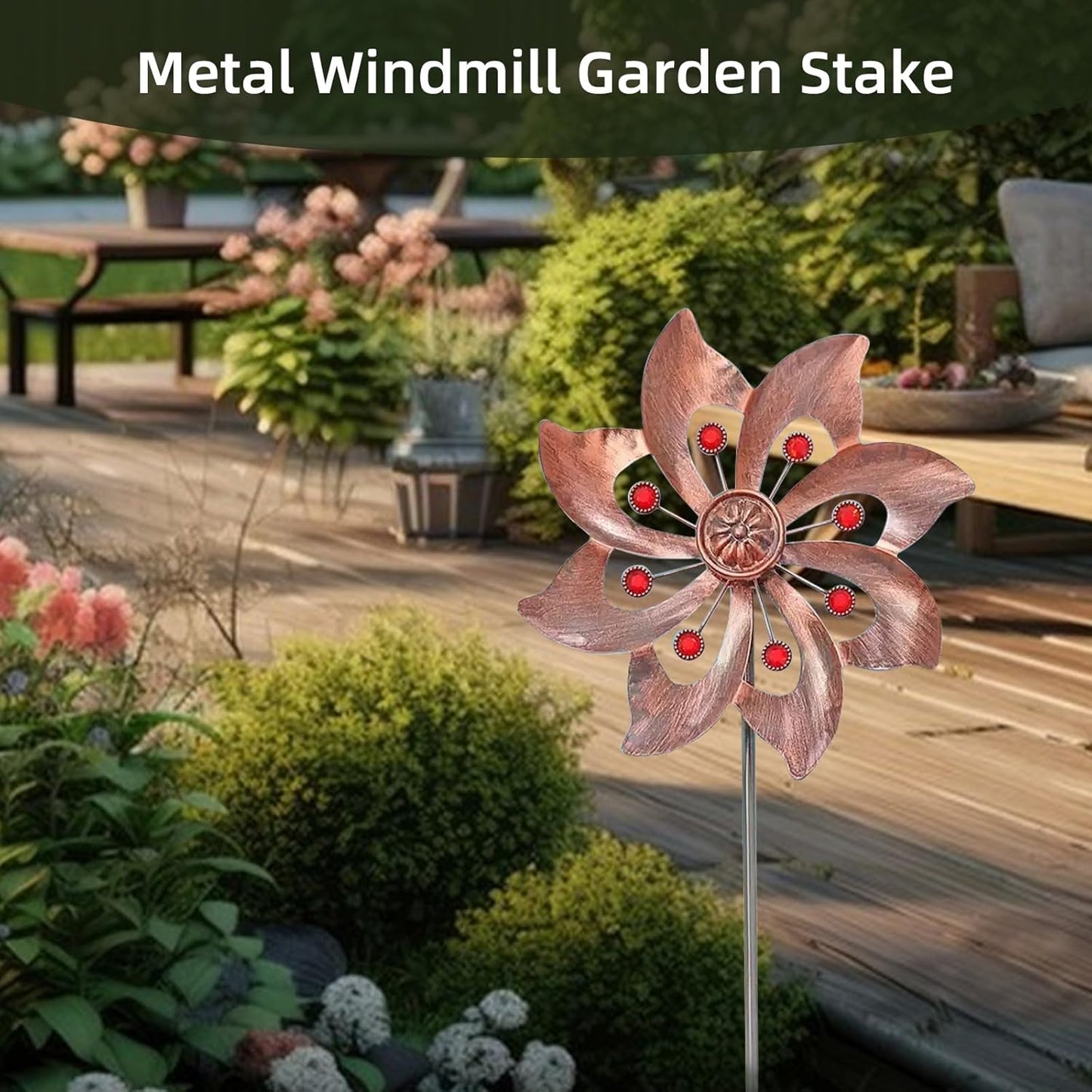 Outdoor Wind Spinner, 37.4 x 9.44 Inch Metal Kinetic Windmill, 360° Waterproof Garden Wind Sculpture Yard Art Decor for Lawn & Patio (Brass)