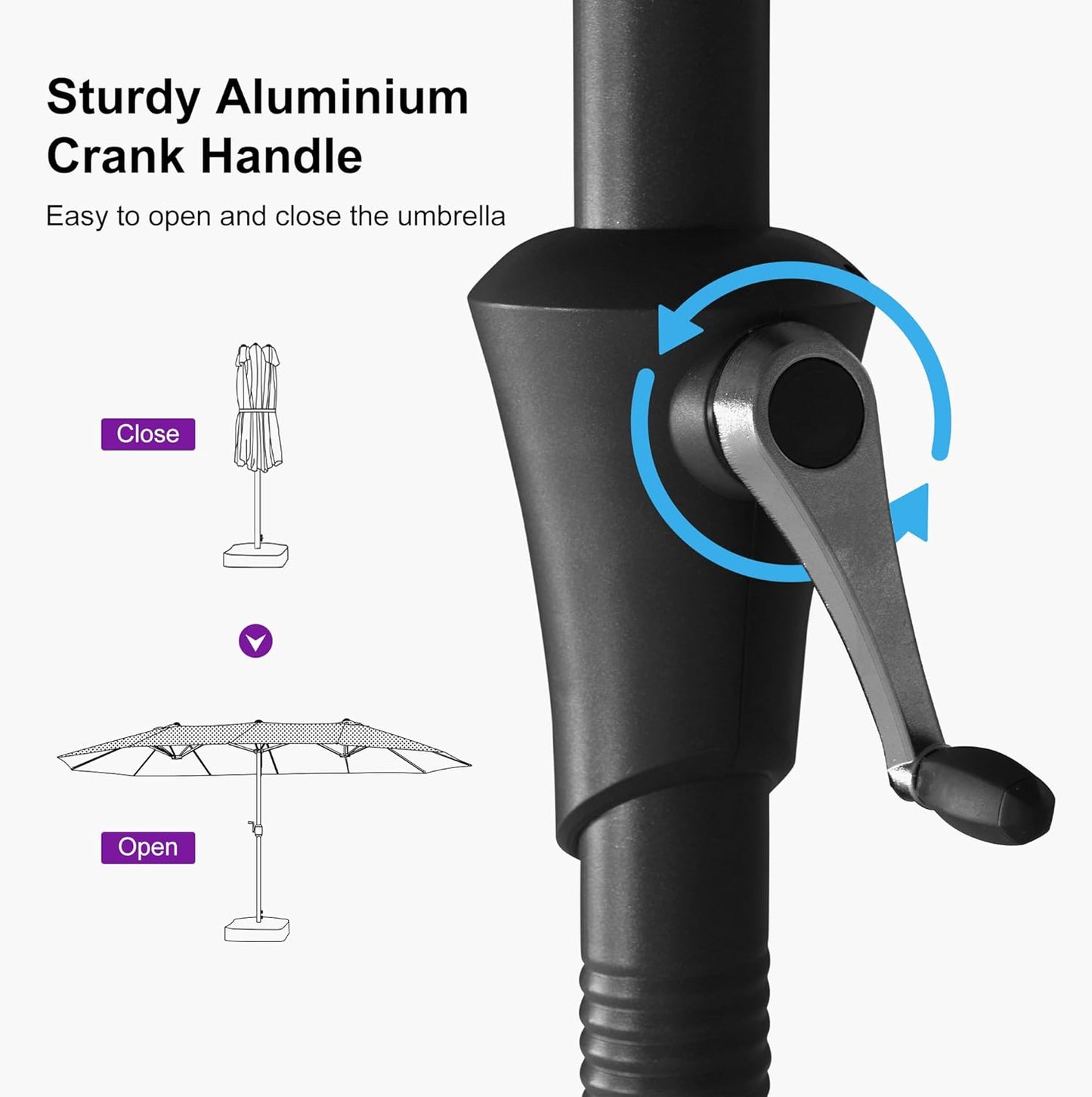 PURPLE LEAF 14ft Patio Market Umbrella Outdoor Double-Sided Umbrella with Base and Crank Rectangle Table Umbrella for Pool Deck Garden, Navy blue