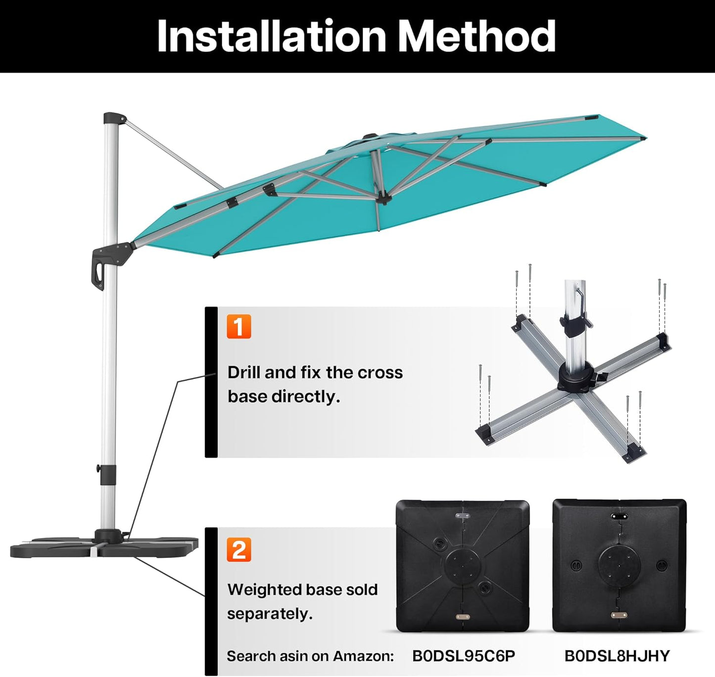 Patio Umbrella, 11FT Outdoor Cantilever Umbrella with 360-degree Rotation for Garden, Deck, Backyard, Pool and Beach, Turquiose