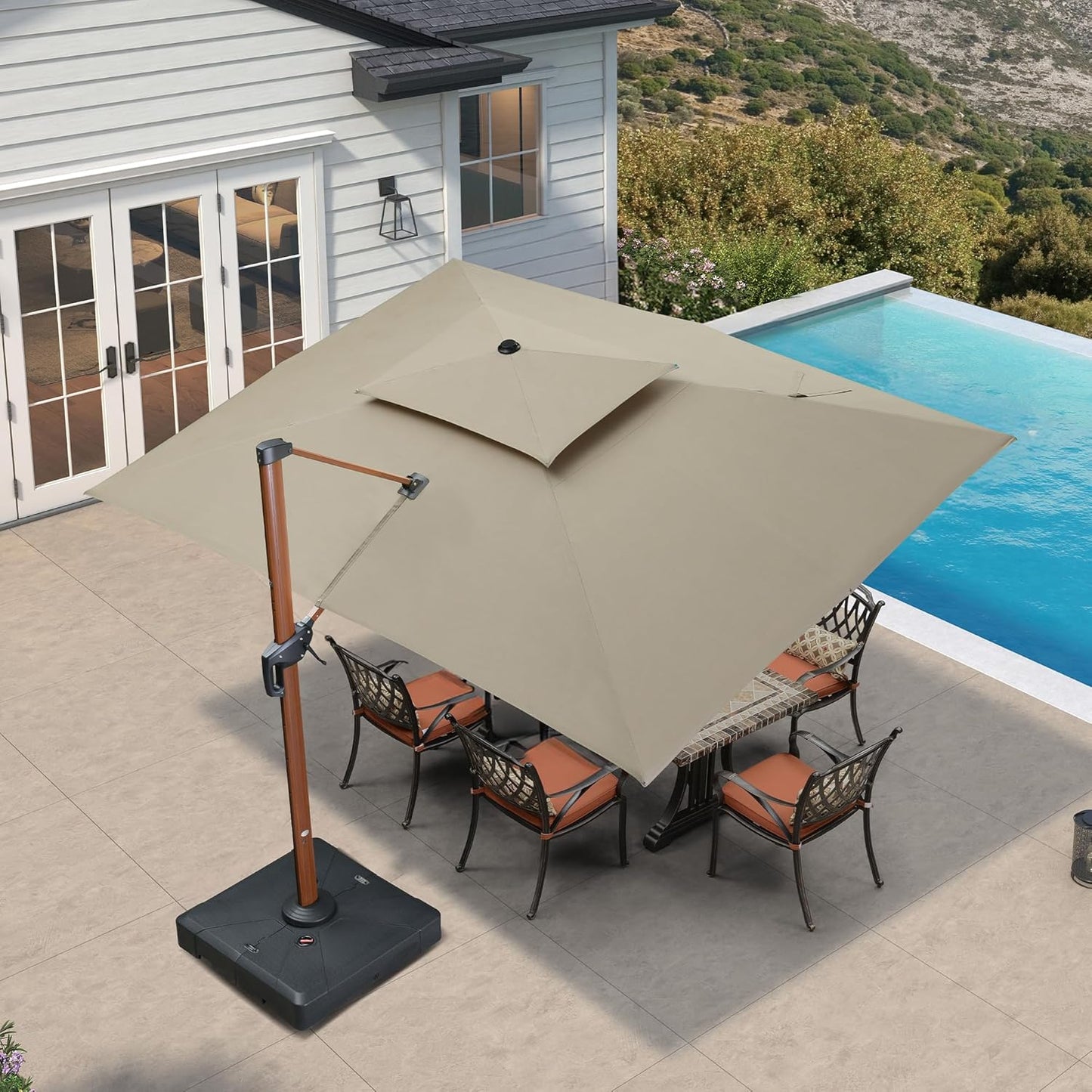 PURPLE LEAF 10' X 13' Patio Large Cantilever Umbrella Outdoor Square Wood Umbrellas Offset Umbrella Heavy Duty Sun Umbrellas for Garden Deck Pool, Heather Taupe