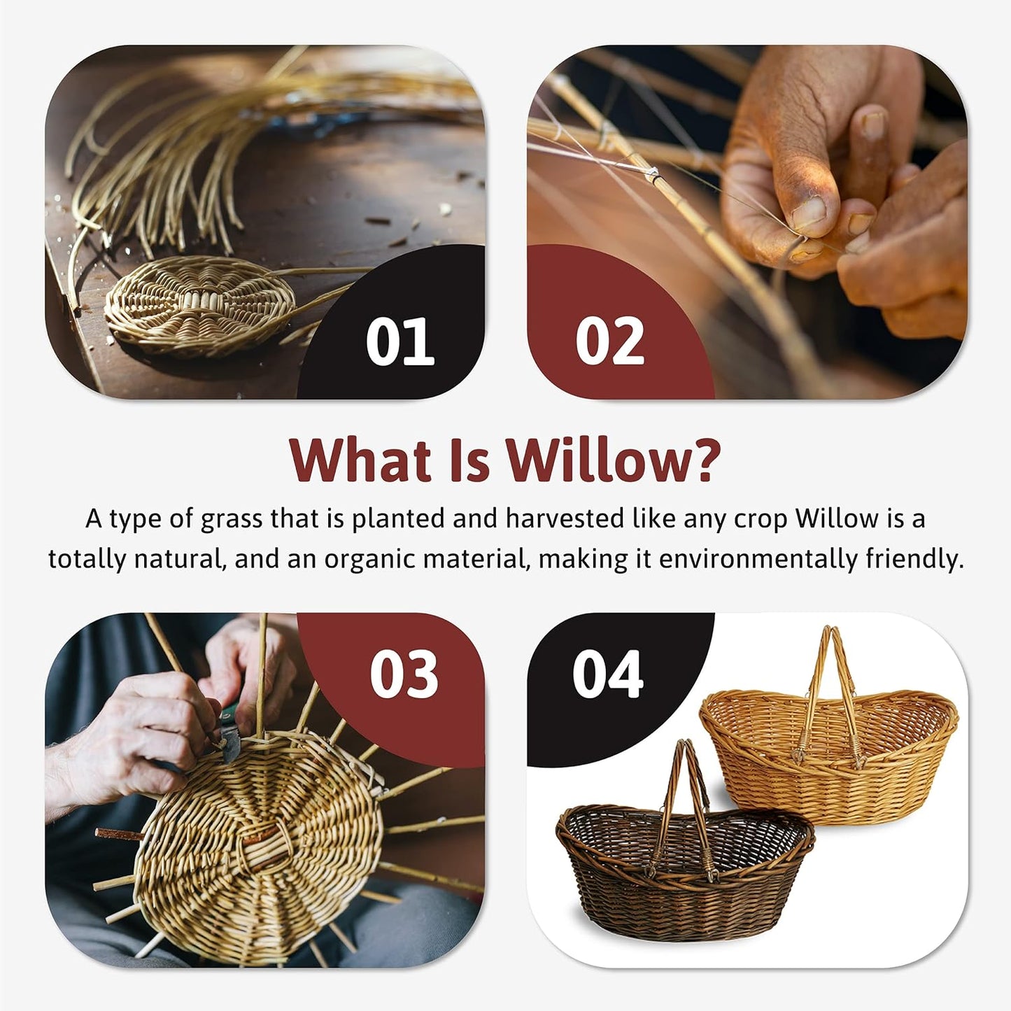 Wald Imports - Large Light Brown Hand Woven Wicker Basket for Storage with Handles - Woven Basket - Wicker Baskets for Picnics, Easter, Organizing, and More (20 x 7.5 inches)