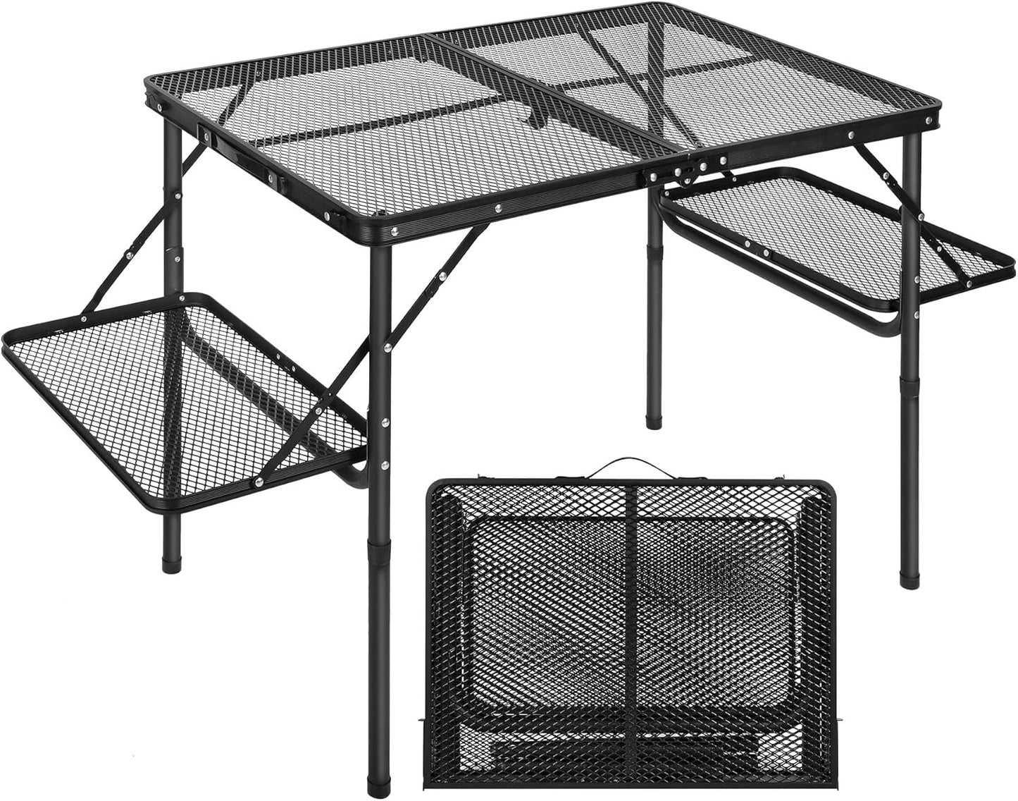RedSwing Folding Grill Table with Extension Space, Adjustable Height Portable Large Stand Camp Table for Outdoor Indoor Camping Picnic BBQ, Black with Side Panels