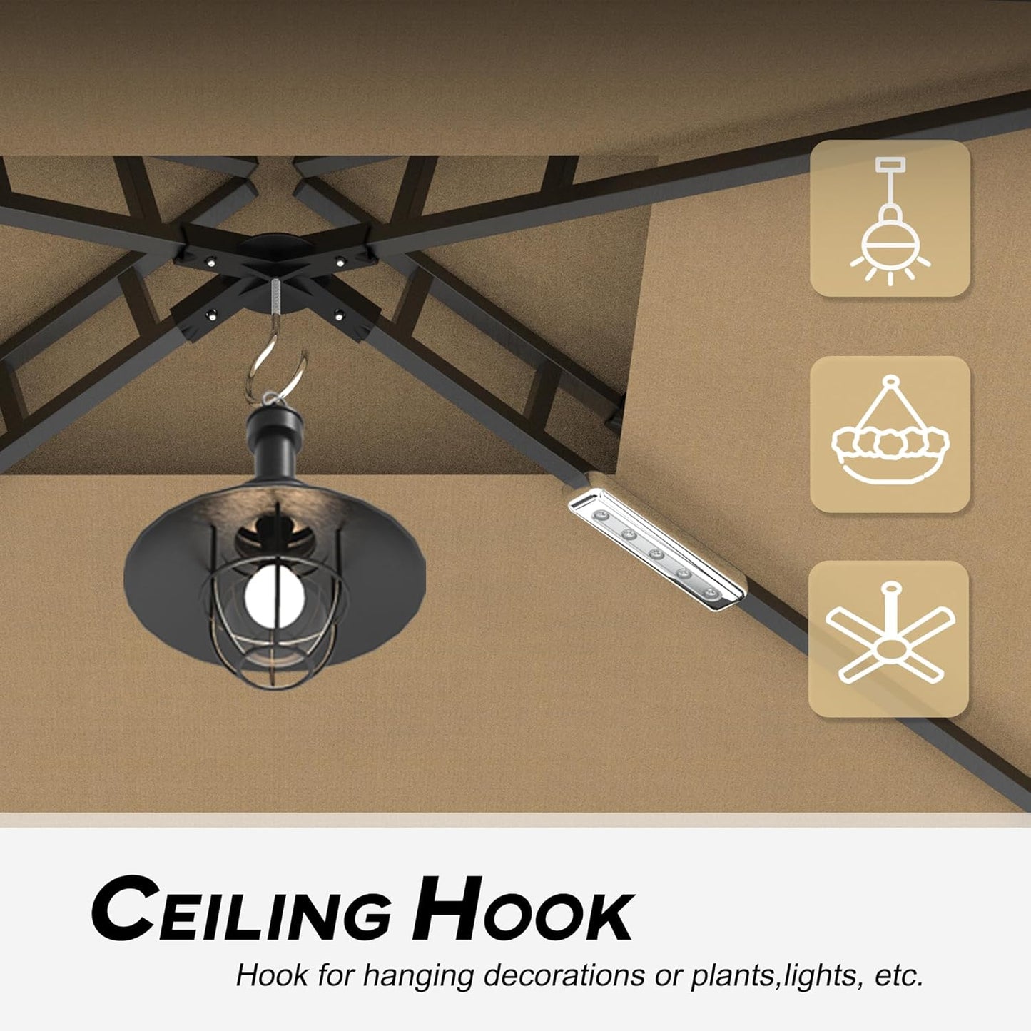 COOSHADE 8'x 5' Grill Gazebo Double Tiered Outdoor BBQ Gazebo Canopy with LED Light (Khaki)