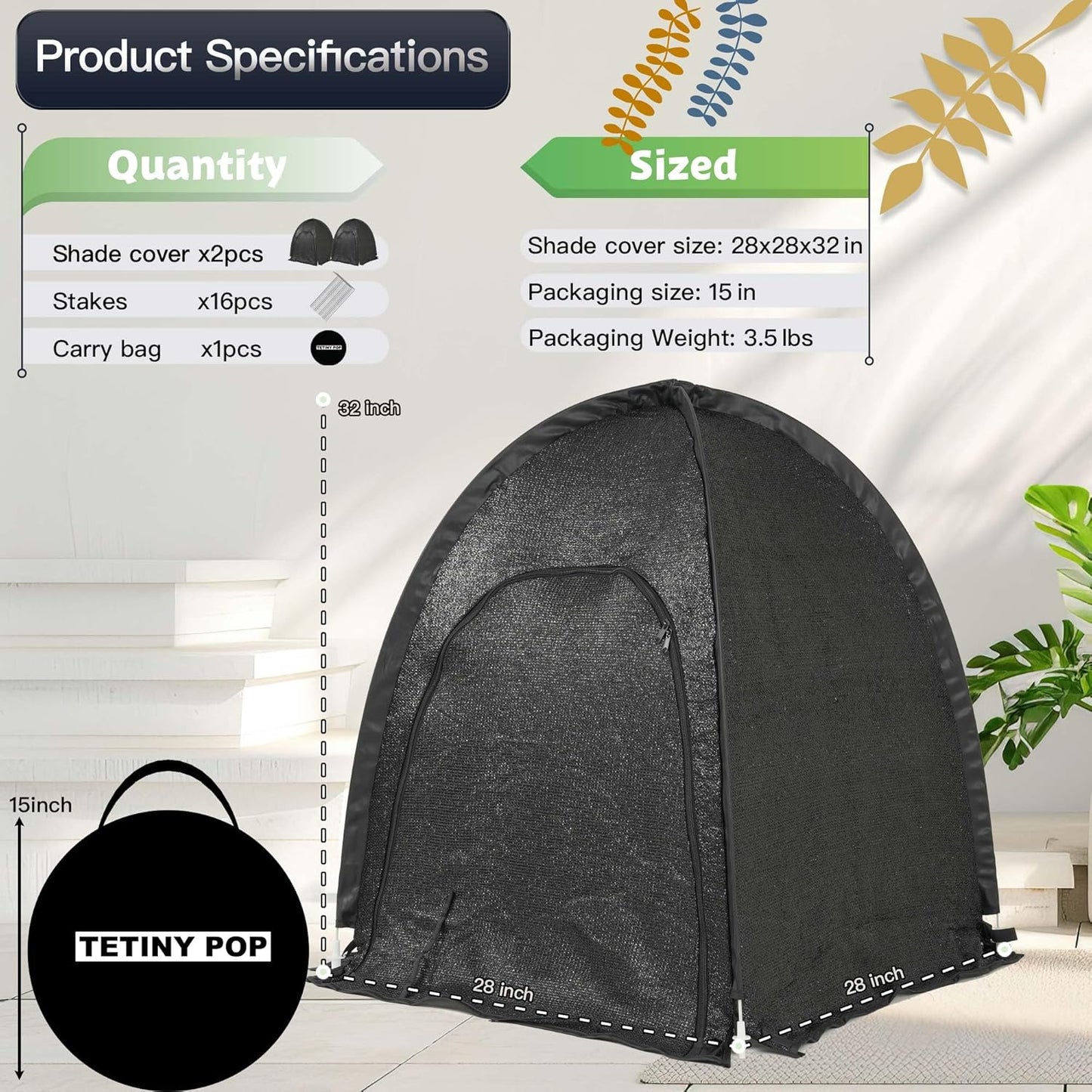 2pack Pop up Plant Sunshade Cloth,Plant Sun Shade Net for Flower UV Resistant Pest Guard Cover for Outdoor Gardens Sunblock Shade Cover with Carry Bag and 16 Stakes (Black)