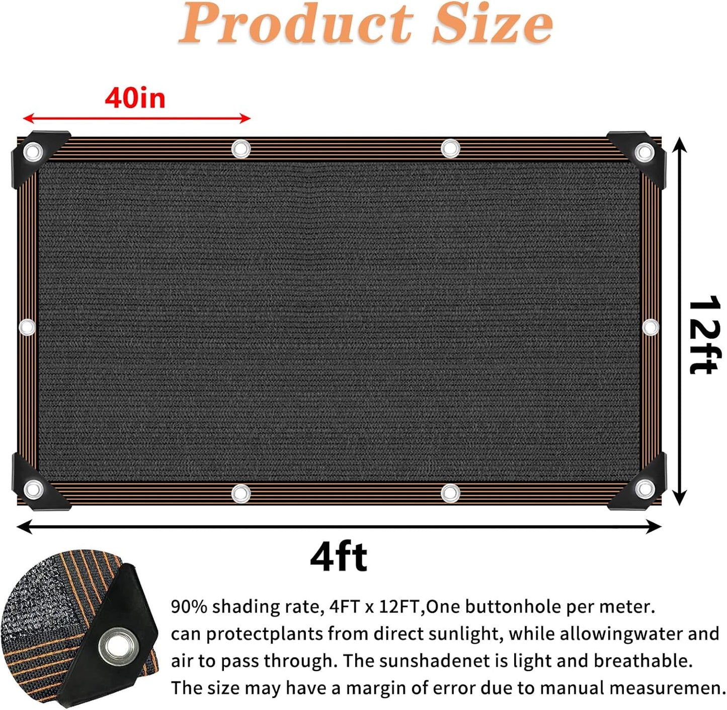 QLOFEI 4x12 FT Shade Cloth with Grommets, 90% Sun Shades Outdoor Patio Mesh Tarp, Easier to Hang Sun Protection Neting Cover -for Garden Greenhouse Pergola Lawn Kennel Chicken Coop