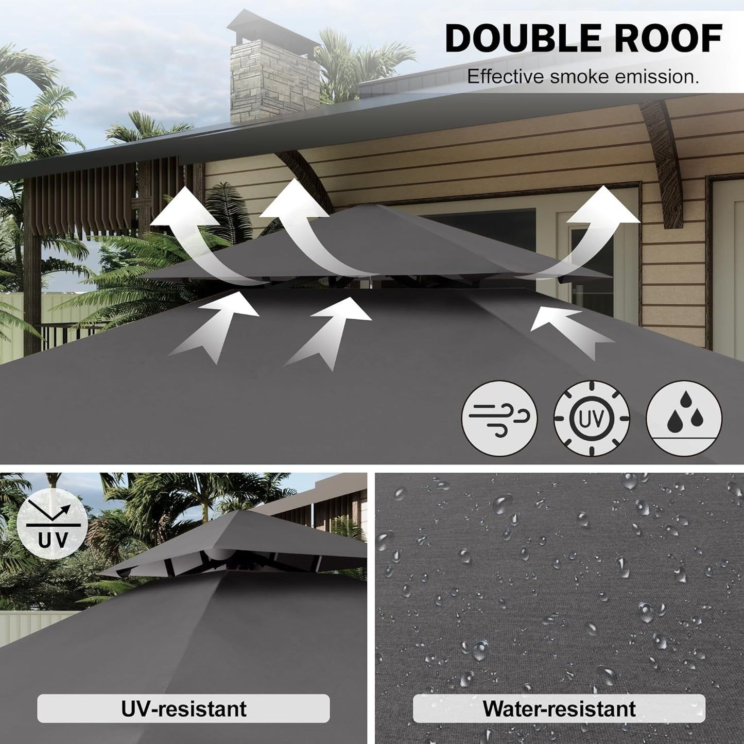 MASTERCANOPY 11 x 5 Grill Gazebo with Extra Side Awning Outdoor BBQ Gazebo with 2 LED Lights for Patio Party Backyard Picnic(Dark Gray)