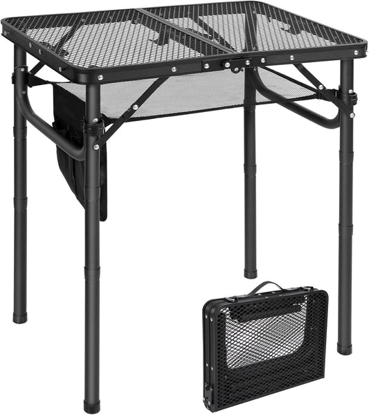 RedSwing Folding Grill Table, Lightweight Height Adjustable Aluminum Table with Mesh Desktop and Mesh Bag for Outdoor Camping Picnic BBQ, Small 2 Feet, Black