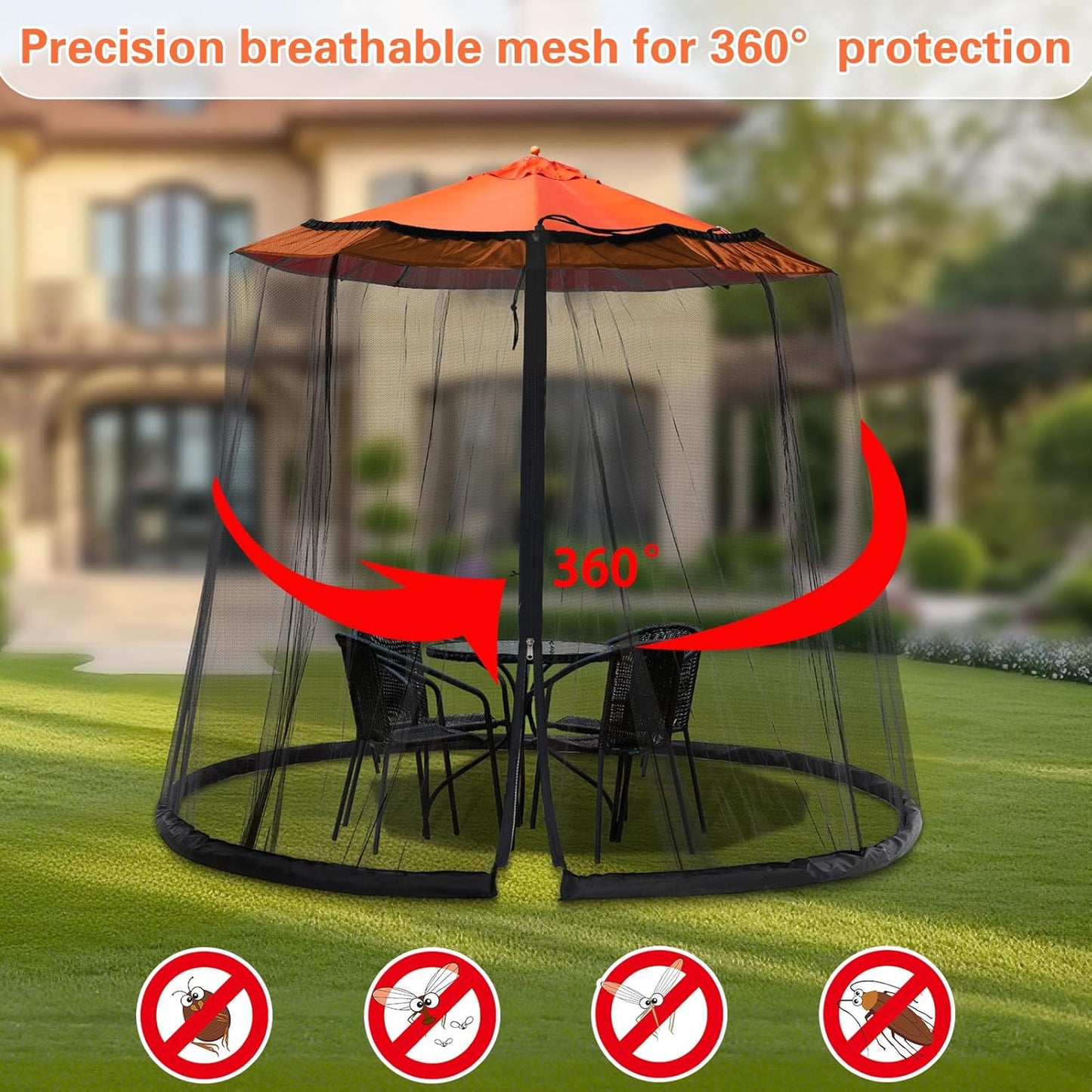 7.5-13FT Mosquito Netting for Patio - Mosquito Net for Patio Garden and Outdoor Umbrellas with Zipper and Adjustable, Umbrella Netting for Outdoor Umbrellas