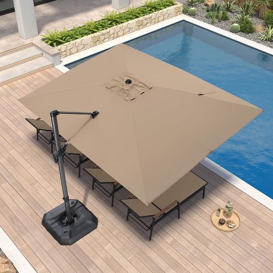 PURPLE LEAF 9' X 11.5' Patio Umbrella Outdoor Cantilever Rectangle Umbrella Aluminum Offset Umbrella with 360-degree Rotation for Garden Deck Pool Patio Taupe