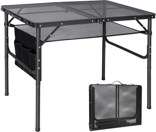 RedSwing Folding Grill Table,Aluminum Portable Grill Stand Table for Outdoor Camping Picnic BBQ Lightweight, Adjustable Height, 36''x24''x16/28'', Black