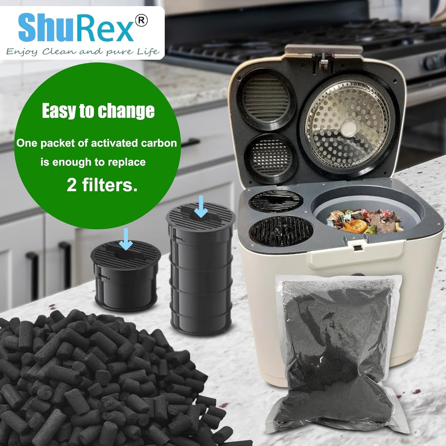 Odor Absorbing Carbon Refills for Fylecen Kitchen Smart Compost Bin, Replacement Activated Charcoal Filters Compatible with Fylecen Electric Kitchen Compost Filter