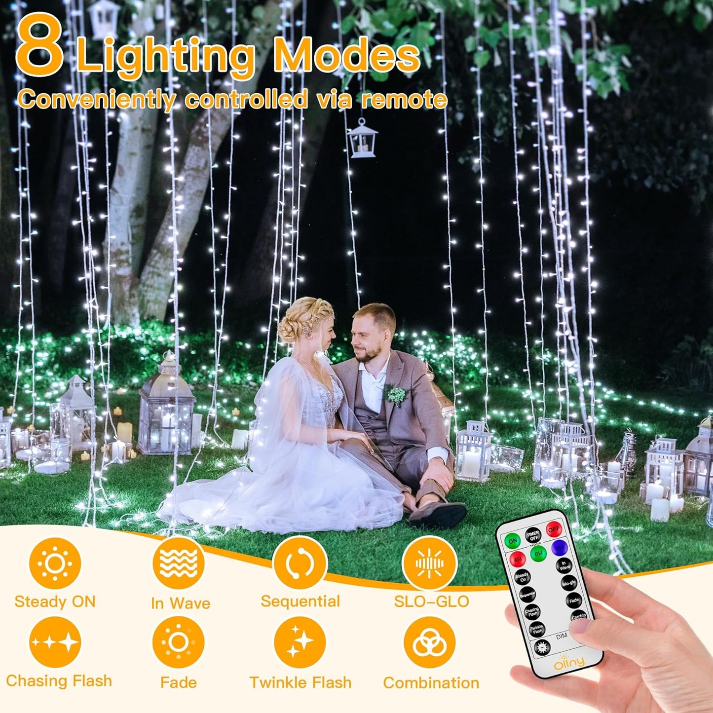 Ollny Christmas Lights Outdoor 400LED 131FT, Cool White Fairy Lights with Remote 3 Timer, Plug in 8 Modes String Lights for Bedroom Indoor Outside House Party Xmas Decorations