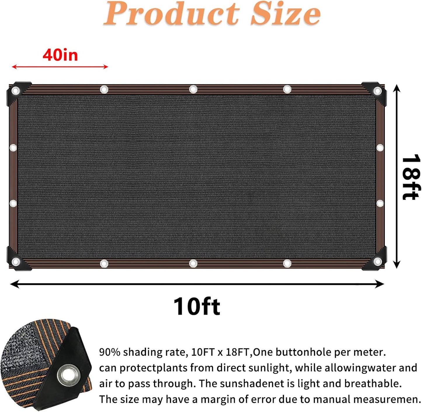 QLOFEI Shade Cloth for Garden, 90% Sunblock Neting Cover Shade Cloth with Grommets, UV Protection Screen for Patio Kennel Chicken Coop Pergola Greenhouse Plants Cover Mesh Tarp, 10x18 FT