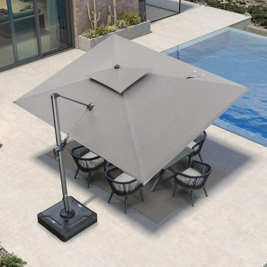 PURPLE LEAF Cantilever Umbrella 9' X 12' Outdoor Double Top Deluxe Rectangle Patio Offset Hanging Umbrella Outdoor for Garden Pool Backyard Cast Ash