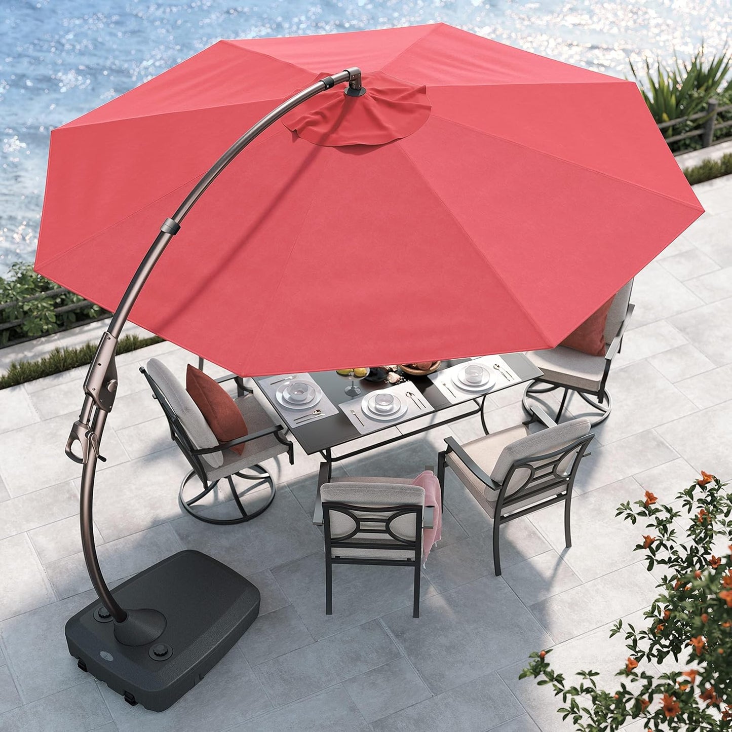 Grand patio 12FT Outdoor Cantilever Umbrella Large Round Aluminum Offset Umbrella with Base for Garden Deck Patio (Red, 12 FT)