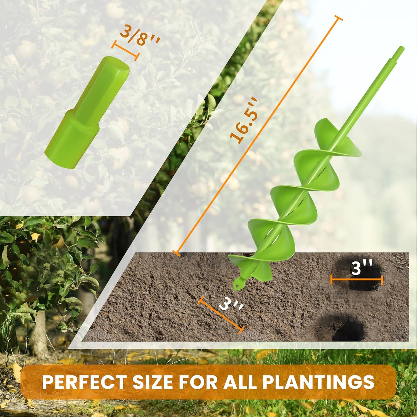 TCBWFY 3"x16.5" Garden Auger,Solid Shaft Dual-Spiral High Efficiency Auger Drill Bit for Planting - Perfect for Planting Bulbs, Flowers, and Small Trees