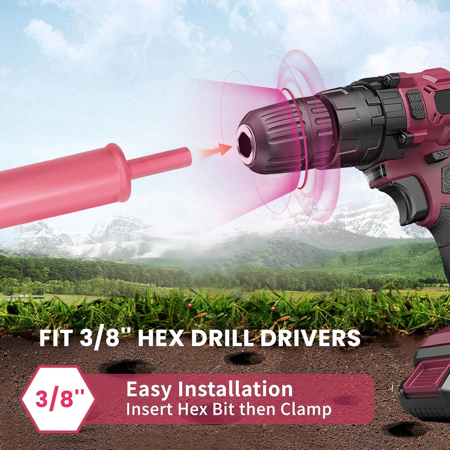 TCBWFY 3.5" x16 Inch Pink Garden Auger Drill Bit for Planting- Perfect for Planting Bulbs, Flowers, and Small Trees